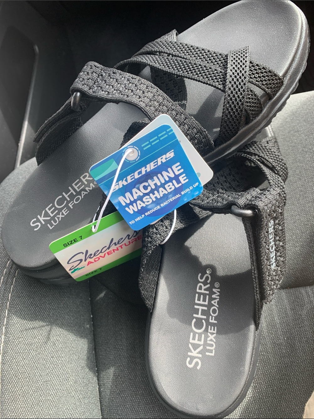 Skechers Black Luxe Foam Strappy Sandals